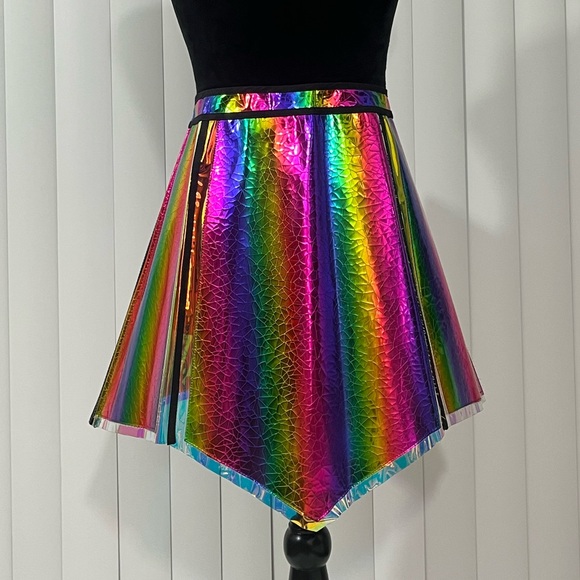 CLUB EXX Prismatic Empress Holographic Rainbow Snake Print Vinyl PVC Skirt XXL - Picture 4 of 9
